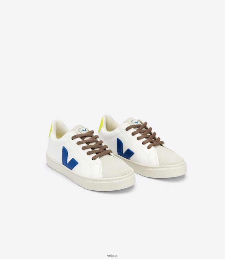 ESPLAR LACES CHROMEFREE LEATHER WHITE INDIGO JAUNE FLUO Kids Veja D42FZB341 Shoes
