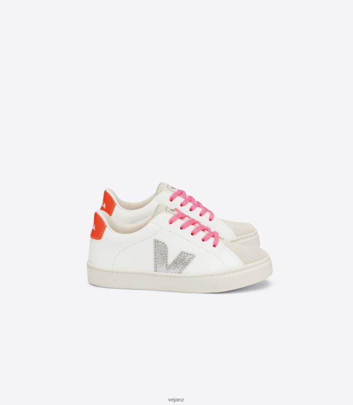 ESPLAR LACES CHROMEFREE LEATHER WHITE SILVER ORANGE FLUO Kids Veja D42FZB335 Shoes