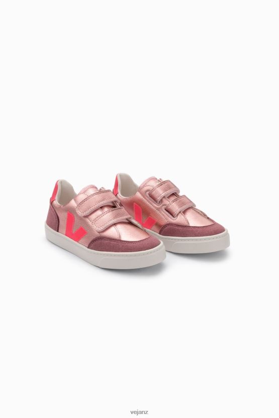 V-12 CHROMEFREE LEATHER NACRE ROSE FLUO Kids Veja D42FZB306 Shoes